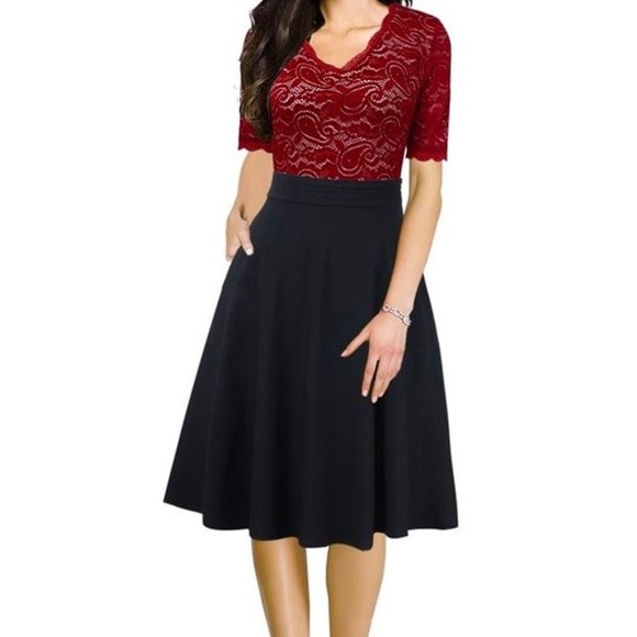 Dress Women's Retro Vintage lace short sleeve Rockabilly Classy 50's style - Picture 1 of 6
